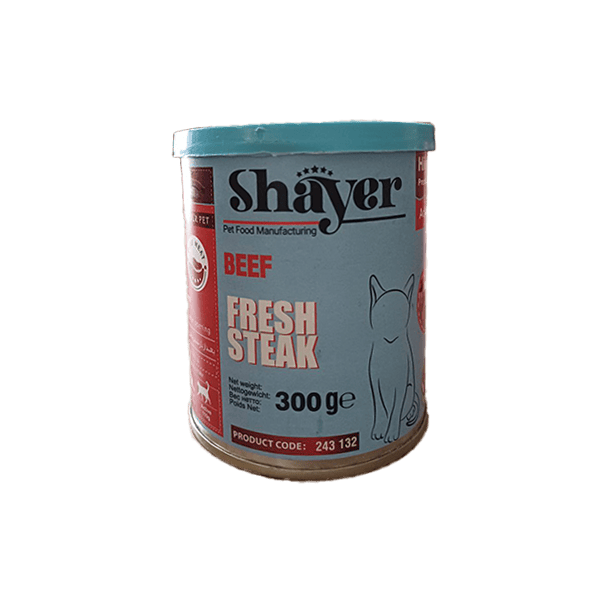 کنسرو گربه با طعم استیک گوشت 300 گرمی شایر